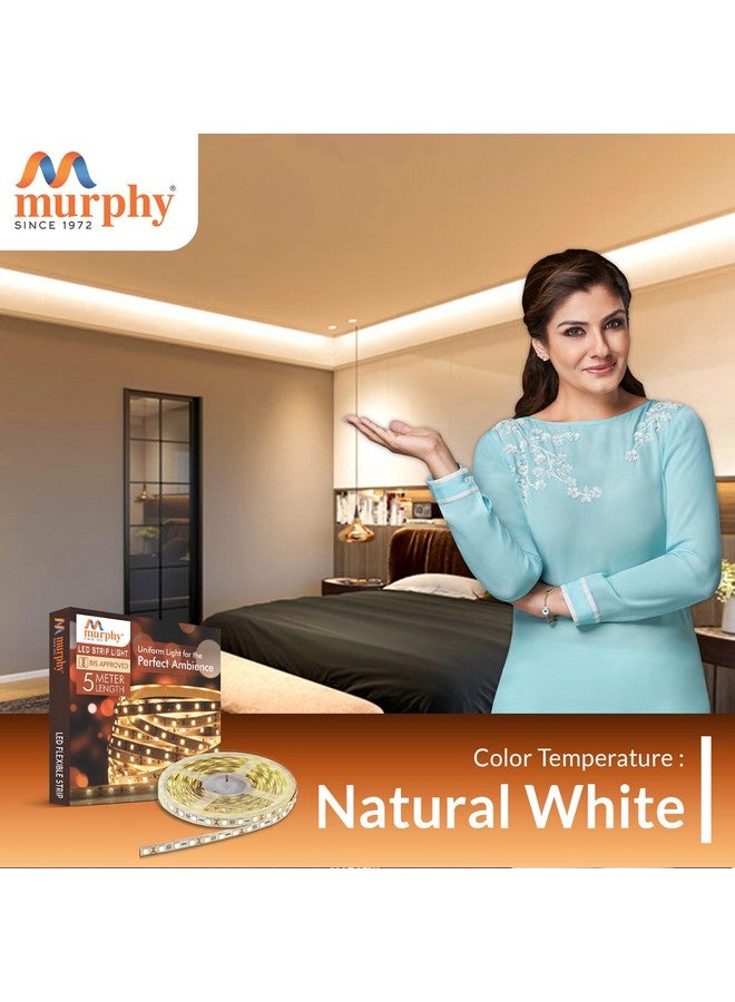 MURPHY شريط LED مورفي 25 واط 2835 ضوء كوف 5 متر (أبيض طبيعي، عبوة من 6) مع محول - Image 4