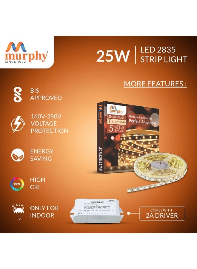 MURPHY شريط LED مورفي 25 واط 2835 ضوء كوف 5 متر (أبيض طبيعي، عبوة من 6) مع محول - Image 3