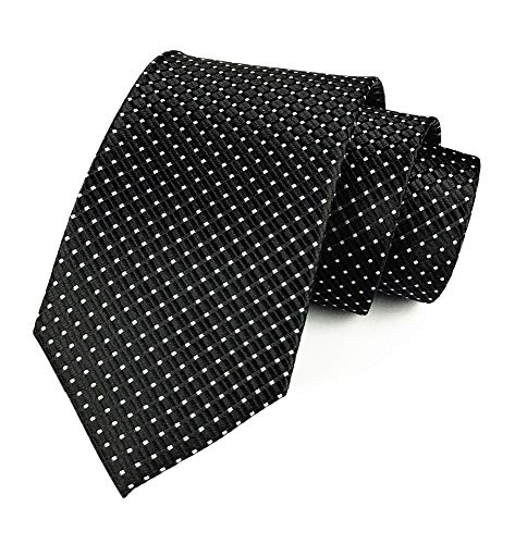 Elfeves Mens Black Silk Ties Micro Checkered Wedding Party Suit Microfiber Handmade Neckties - Image 1