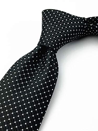 Elfeves Mens Black Silk Ties Micro Checkered Wedding Party Suit Microfiber Handmade Neckties - Image 3