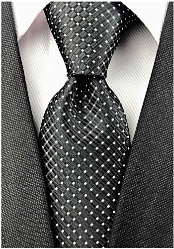 Elfeves Mens Black Silk Ties Micro Checkered Wedding Party Suit Microfiber Handmade Neckties - Image 2
