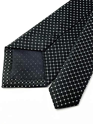 Elfeves Mens Black Silk Ties Micro Checkered Wedding Party Suit Microfiber Handmade Neckties - Image 4