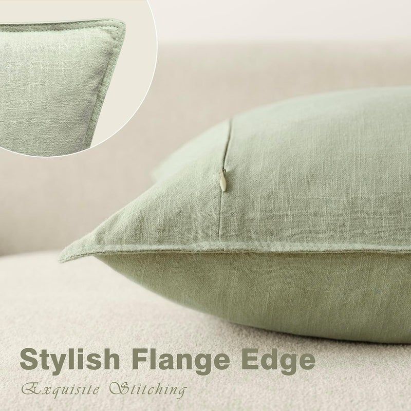 Foindtower Pack of 2, Decorative Linen Solid Throw Pillow Covers Accent Soft Cushion Case Farmhouse Boho Pillowcase for Couch Sofa Chair Bedroom Living Room Home Decor 18 x 18 Inch Light Sage Green - Image 3