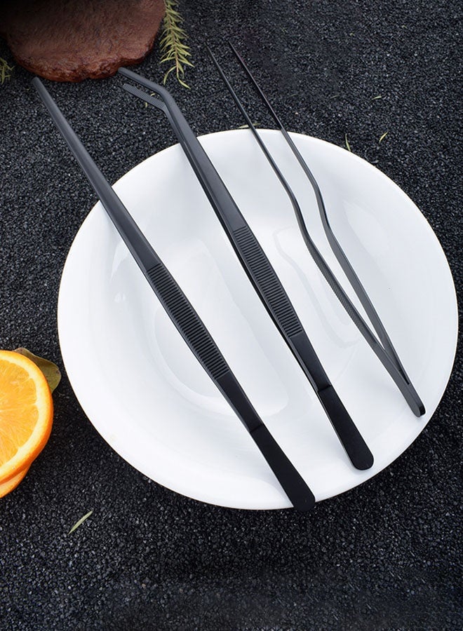 Hanayo 3 Pcs Food Tongs 20cm Kitchen Tweezers Stainless Steel Korean and Japanese Style Barbecue Tweezer Professional Cooking Tweezers for Grilling Cooking Serving Positioning Dessert Decoration(Black) - Image 5