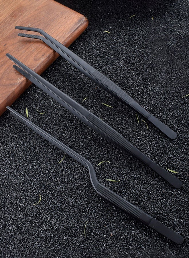 Hanayo 3 Pcs Food Tongs 20cm Kitchen Tweezers Stainless Steel Korean and Japanese Style Barbecue Tweezer Professional Cooking Tweezers for Grilling Cooking Serving Positioning Dessert Decoration(Black) - Image 4