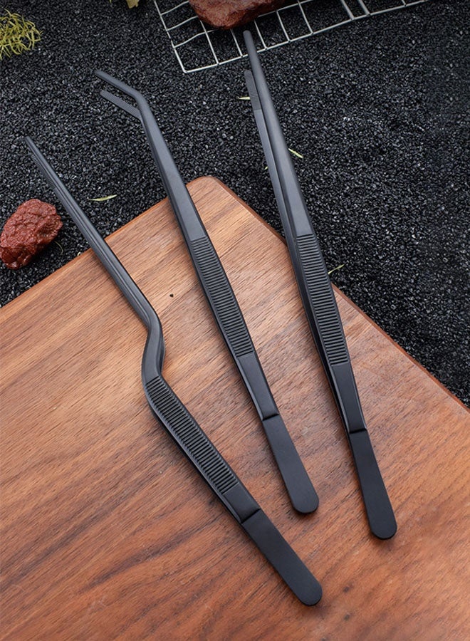 Hanayo 3 Pcs Food Tongs 20cm Kitchen Tweezers Stainless Steel Korean and Japanese Style Barbecue Tweezer Professional Cooking Tweezers for Grilling Cooking Serving Positioning Dessert Decoration(Black) - Image 3
