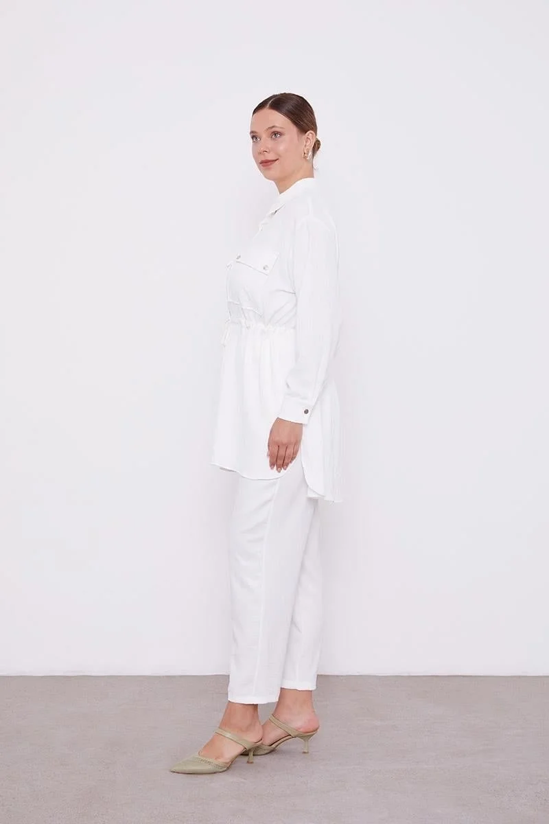 Levidor Ecru Waist Drawstring Trousers Sports Suit