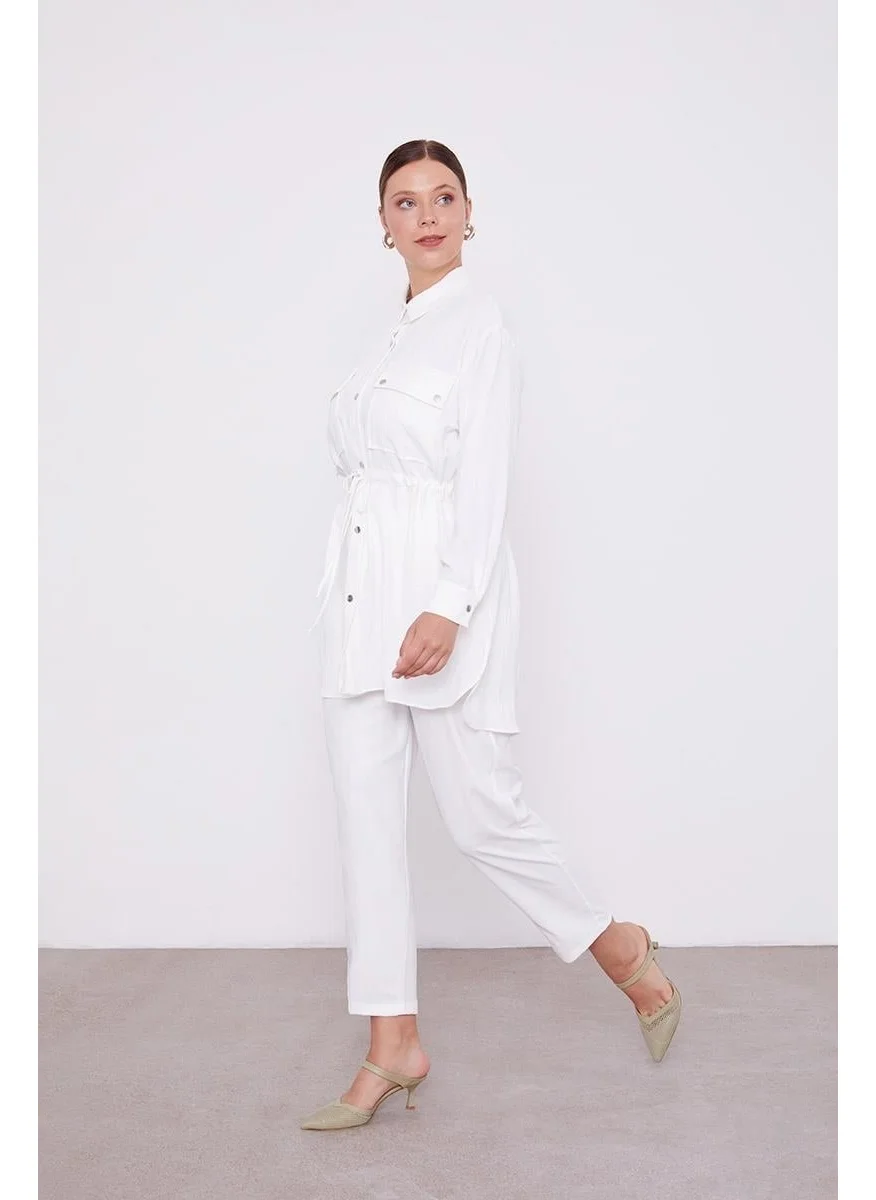 Levidor Ecru Waist Drawstring Trousers Sports Suit