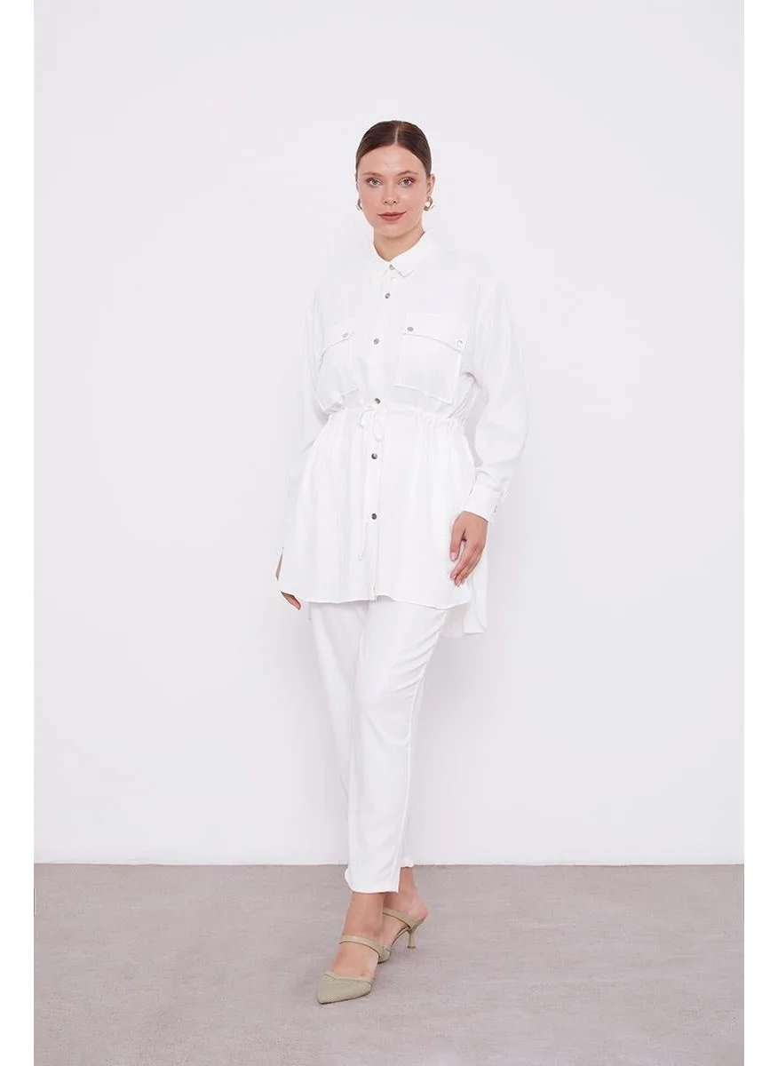 Levidor Ecru Waist Drawstring Trousers Sports Suit