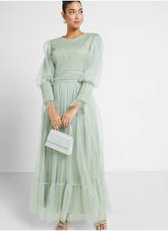 Puff Sleeve Mesh Dress