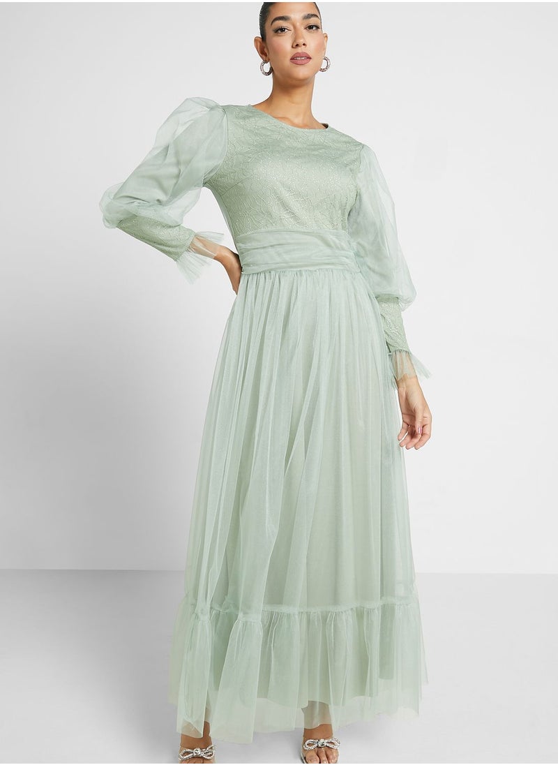 Khizana - Puff Sleeve Mesh Dress - Image 1