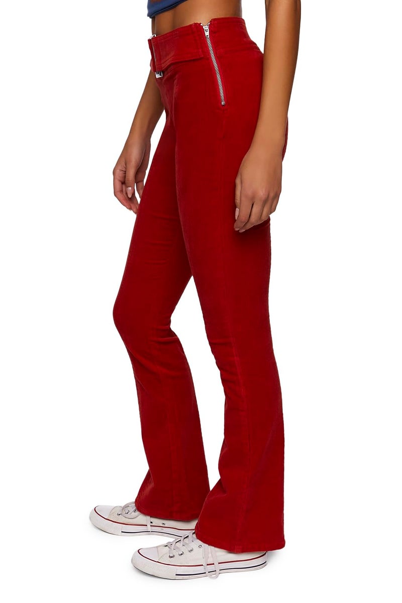 Forever 21 Corduroy Belted Flare Pants Ruby Small - Image 3