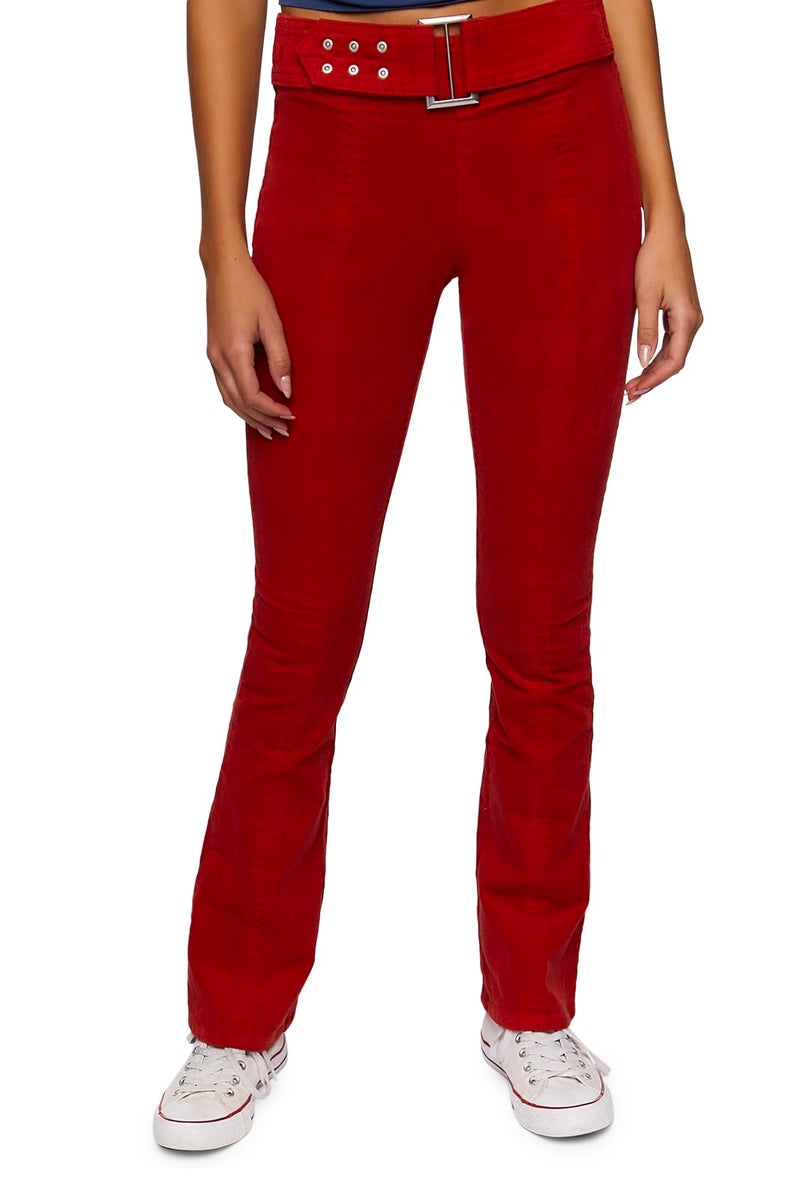 Forever 21 Corduroy Belted Flare Pants Ruby Small - Image 2
