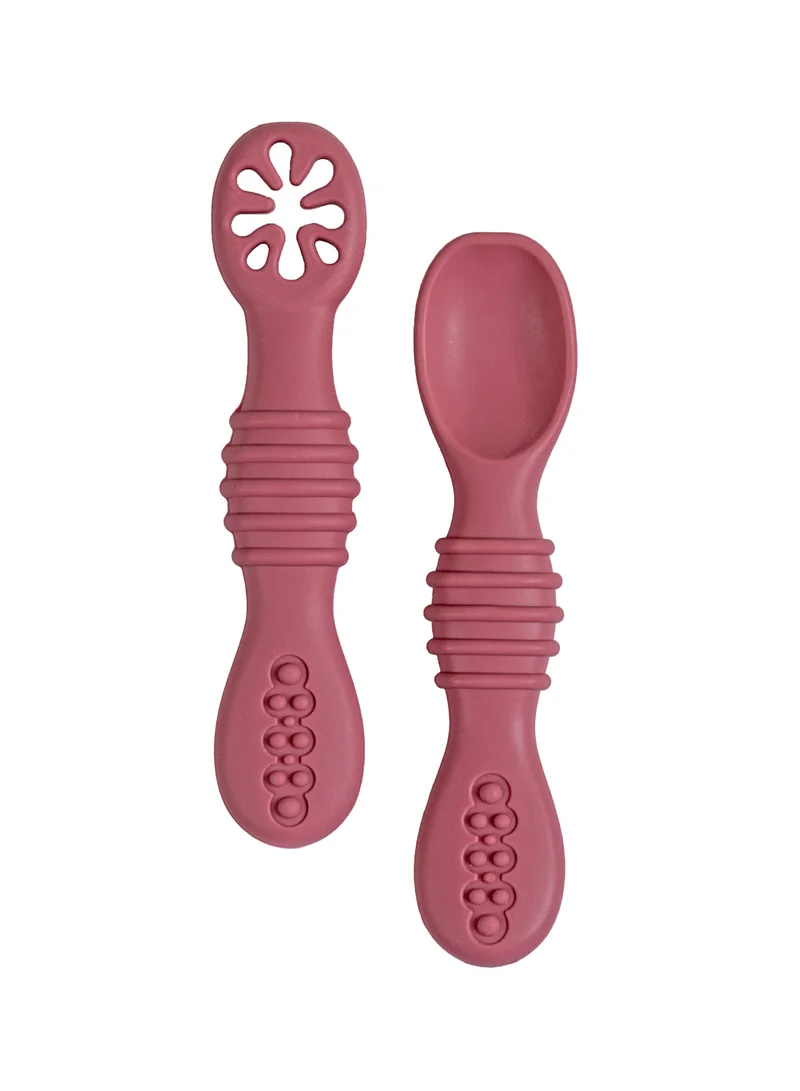 Babies Basic BabiesBasic Soft Tip BPA Free Silicone First Stage Training Spoon with Masher- Dusty Pink