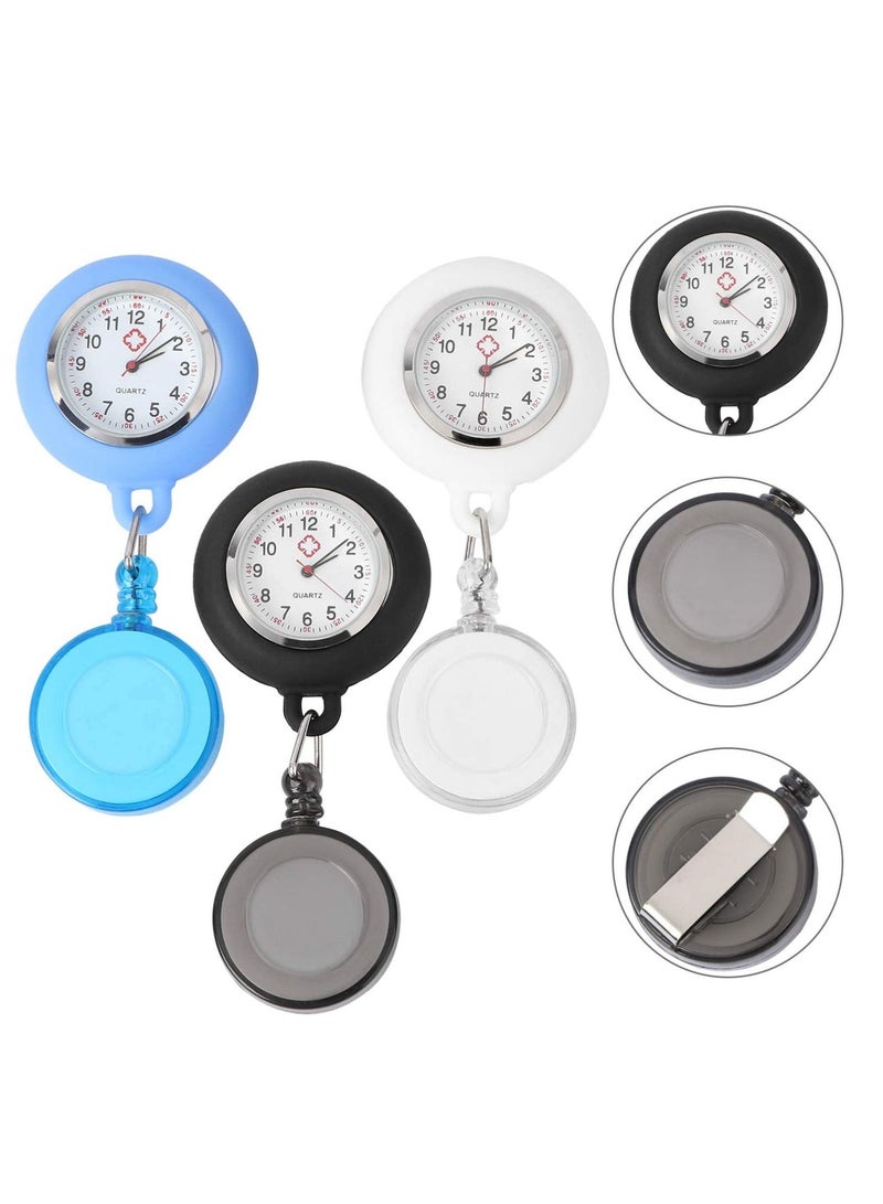 KASTWAVE Nurse Watch Retractable Nurse Watches Clip-on Nurses Watch Silicone Fob Watches with Second Hand for Nurses Pocket Quartz Watch for Nurse Gift 3 Pcs (Black, Light Blue, White) - Image 5