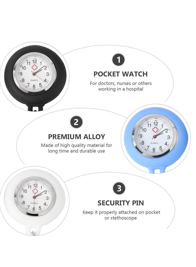 KASTWAVE Nurse Watch Retractable Nurse Watches Clip-on Nurses Watch Silicone Fob Watches with Second Hand for Nurses Pocket Quartz Watch for Nurse Gift 3 Pcs (Black, Light Blue, White) - Image 3