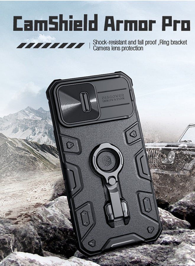 Nillkin iphone 14 Pro Case with Built in Kickstand and Slide Camera Lens Protector Anti Fingerprint Shockproof Hard PC and TPU Black  - Image 3