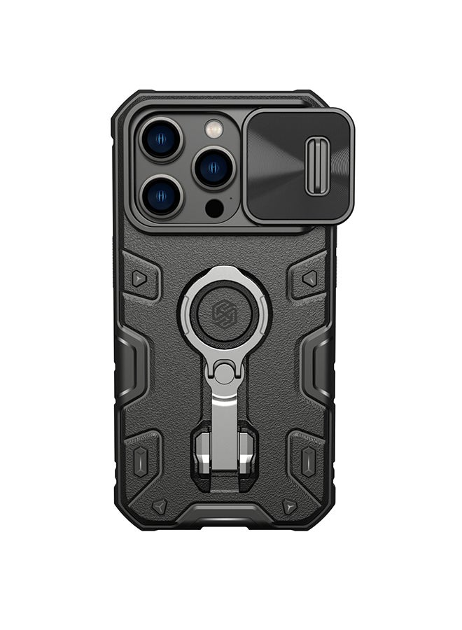 Nillkin iphone 14 Pro Case with Built in Kickstand and Slide Camera Lens Protector Anti Fingerprint Shockproof Hard PC and TPU Black  - Image 1
