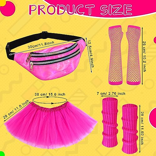 Toulite 8 Pcs Halloween Kid 80s Costume Accessories Set Neon Leg Warmers Socks Fanny Tutu Skirts(Rose Red and Green) - Image 2