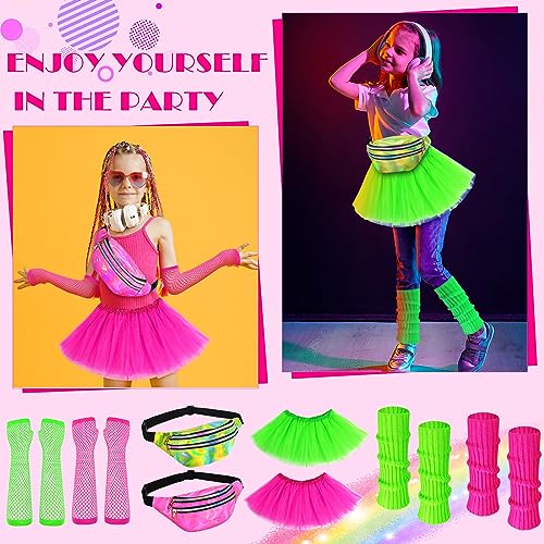 Toulite 8 Pcs Halloween Kid 80s Costume Accessories Set Neon Leg Warmers Socks Fanny Tutu Skirts(Rose Red and Green) - Image 5