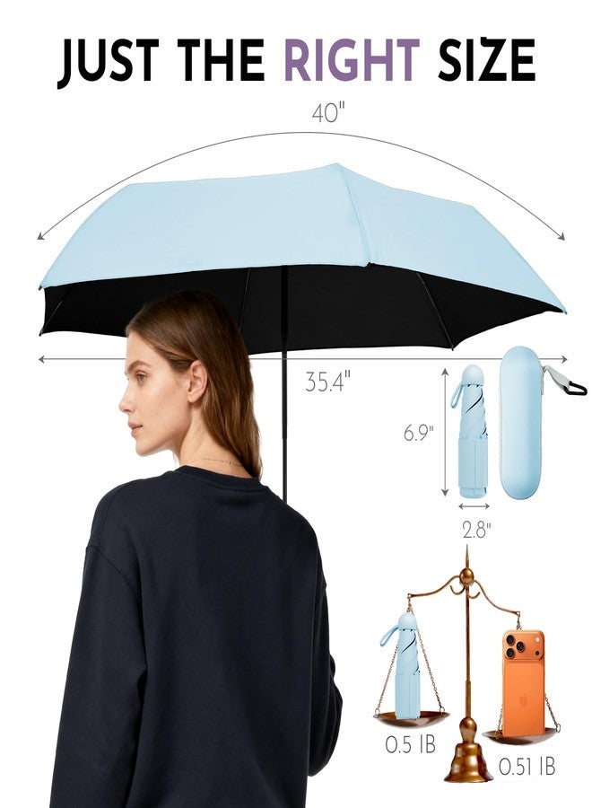 LILAC Travel Mini Umbrella Compact Small & Lightweight, UV Rain Protection, Pocket-Sized Folding Umbrellas with Quickdraw & Case for Men Women & Kids Backpack, 1-Blue, 39.3"（with Case）, Solid - Image 4
