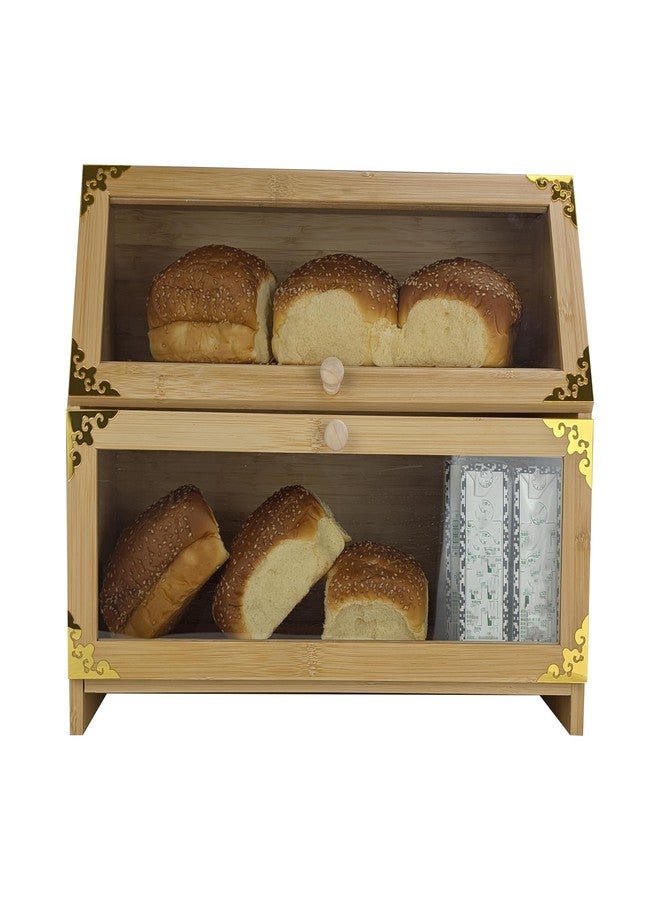 ARTAWEIN Large Bamboo Wood Double Layer Bread Box for Kitchen Countertop - Airtight Bread Storage Holder with Capacity for Homemade Bread and Panera Loaves - Image 3