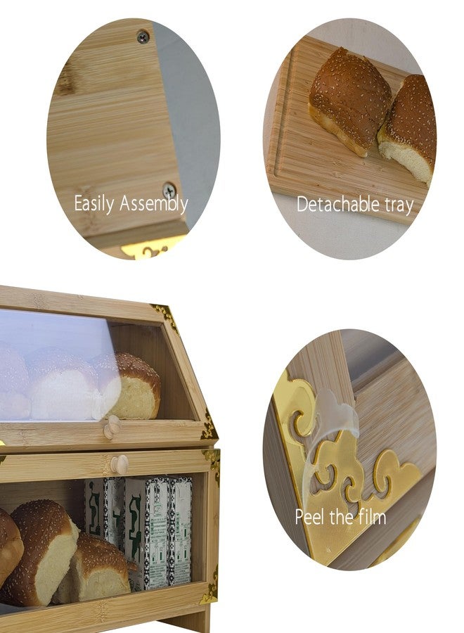 ARTAWEIN Large Bamboo Wood Double Layer Bread Box for Kitchen Countertop - Airtight Bread Storage Holder with Capacity for Homemade Bread and Panera Loaves - Image 5