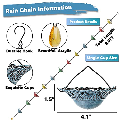 Tfro & Cile Tfro Cile Rain Chain Gutter Downspout Colorful Catcher Outside Water Diverter Decorative Garden Rain Cups Chime Home Decor 8 12 Ft Length - Image 3