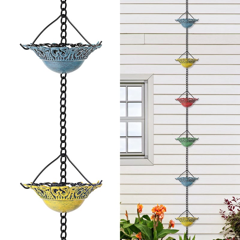 Tfro & Cile Tfro Cile Rain Chain Gutter Downspout Colorful Catcher Outside Water Diverter Decorative Garden Rain Cups Chime Home Decor 8 12 Ft Length - Image 2