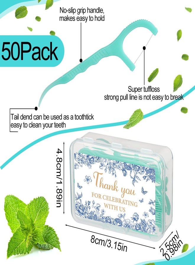 Ferrochef 50 Pack Eucalyptus Wedding Favors Bulk Mint Floss Picks with Travel Handy Cases, Bridal Shower & Baby Shower Gifts for Guests, Sage Green Birthday Party Favors - Image 2