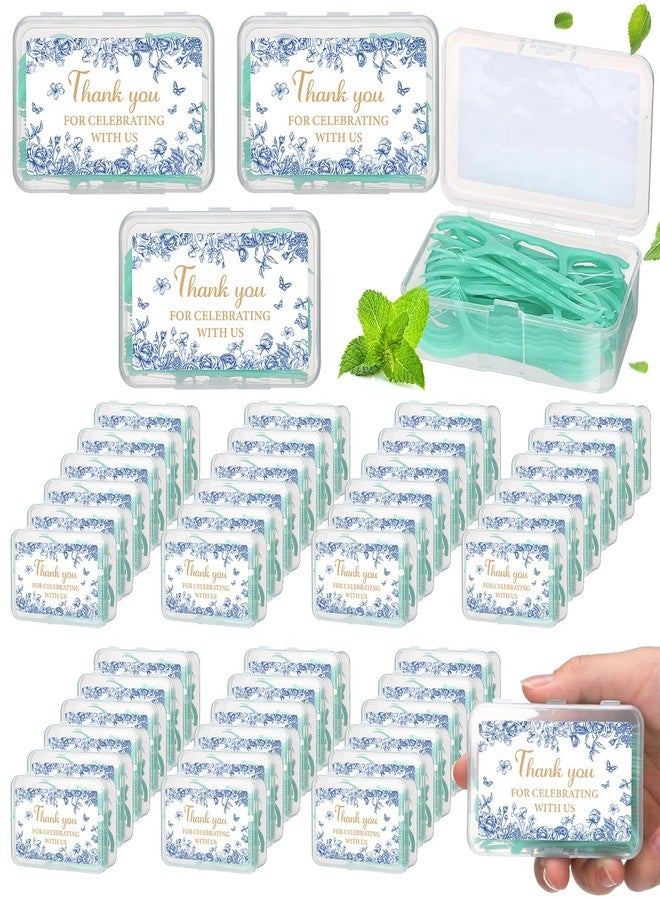 Ferrochef 50 Pack Eucalyptus Wedding Favors Bulk Mint Floss Picks with Travel Handy Cases, Bridal Shower & Baby Shower Gifts for Guests, Sage Green Birthday Party Favors - Image 1