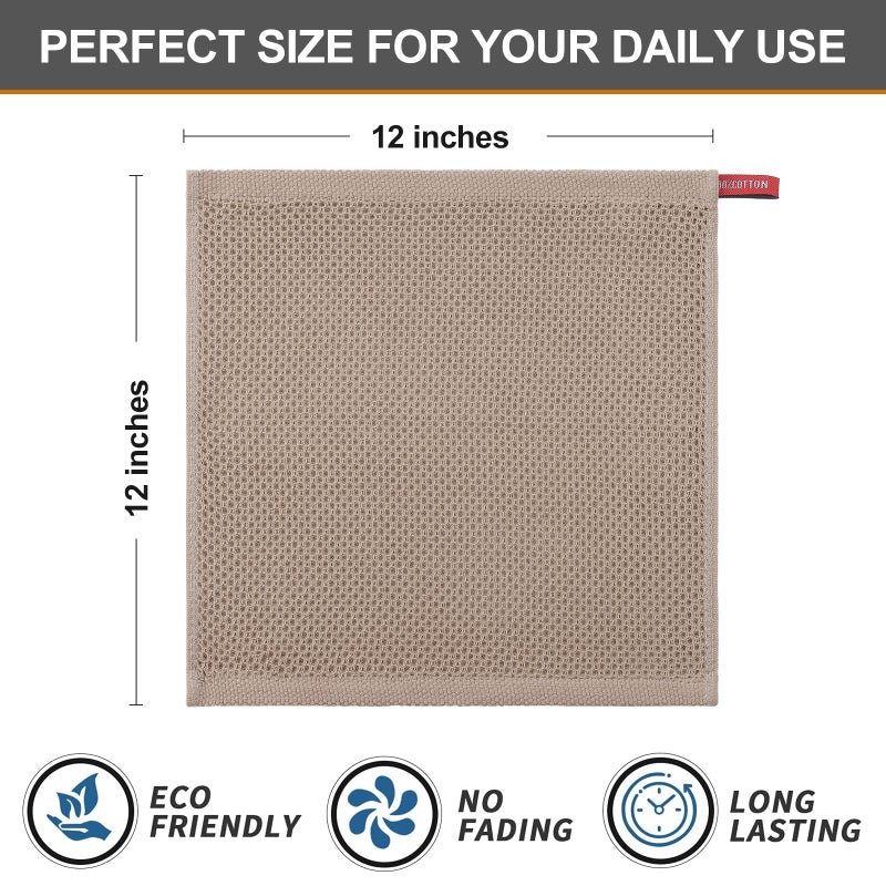 Kitinjoy 100% Cotton Kitchen Dish Cloths  12 Pack Waffle Weave Ultra Soft Absorbent Dish Towels for Drying Dishes Quick Drying Kitchen Towels Dish Rags  12 X 12Inch  Tan - Image 5