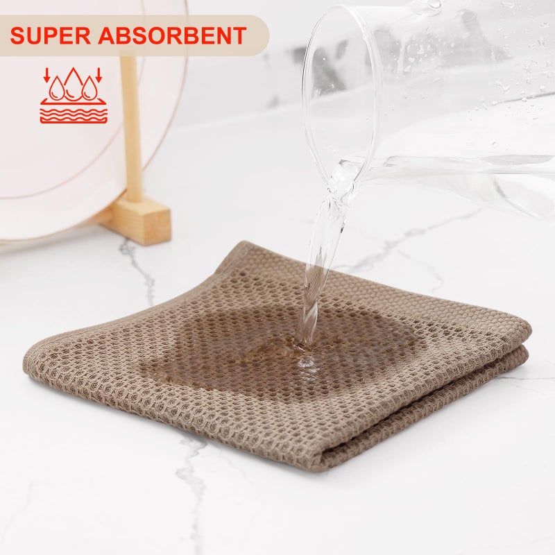 Kitinjoy 100% Cotton Kitchen Dish Cloths  12 Pack Waffle Weave Ultra Soft Absorbent Dish Towels for Drying Dishes Quick Drying Kitchen Towels Dish Rags  12 X 12Inch  Tan - Image 3