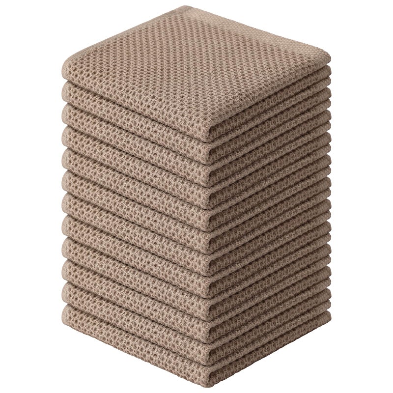 Kitinjoy 100% Cotton Kitchen Dish Cloths  12 Pack Waffle Weave Ultra Soft Absorbent Dish Towels for Drying Dishes Quick Drying Kitchen Towels Dish Rags  12 X 12Inch  Tan - Image 1