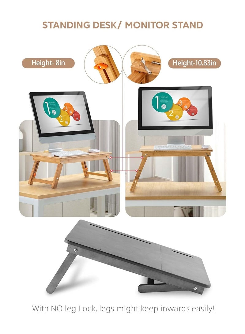 NNEWVANTE Laptop Desk Nnewvante Table Adjustable 100% Bamboo Foldable Breakfast Serving Bed Tray w' Tilting Top Drawer - Image 4