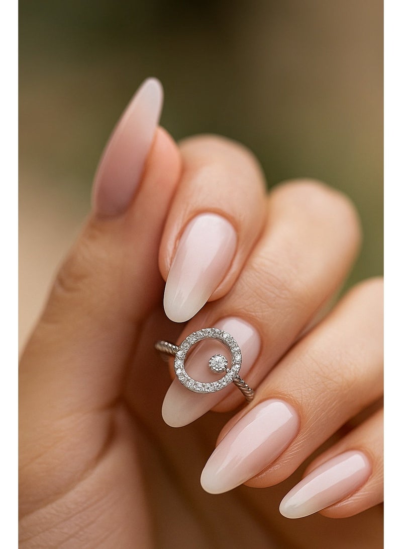 ثري دايموندز خاتم دائرة لولبى فضي مع أحجار كريستال - مجوهرات أنيقة للنساء مطلية بالبلاتينيوم والروديوم في علبة هدايا - Image 5