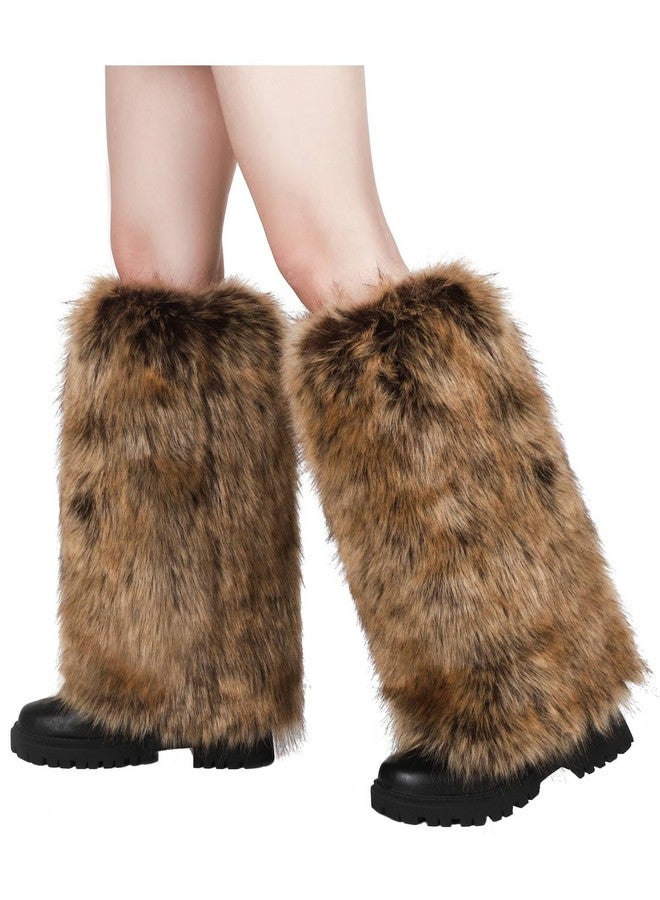 LA CARRIE Women Faux Fur Leg Warmers Long Furry Leg Foot Cuffs Girls Winter Boot Socks(Raccoon) - Image 2