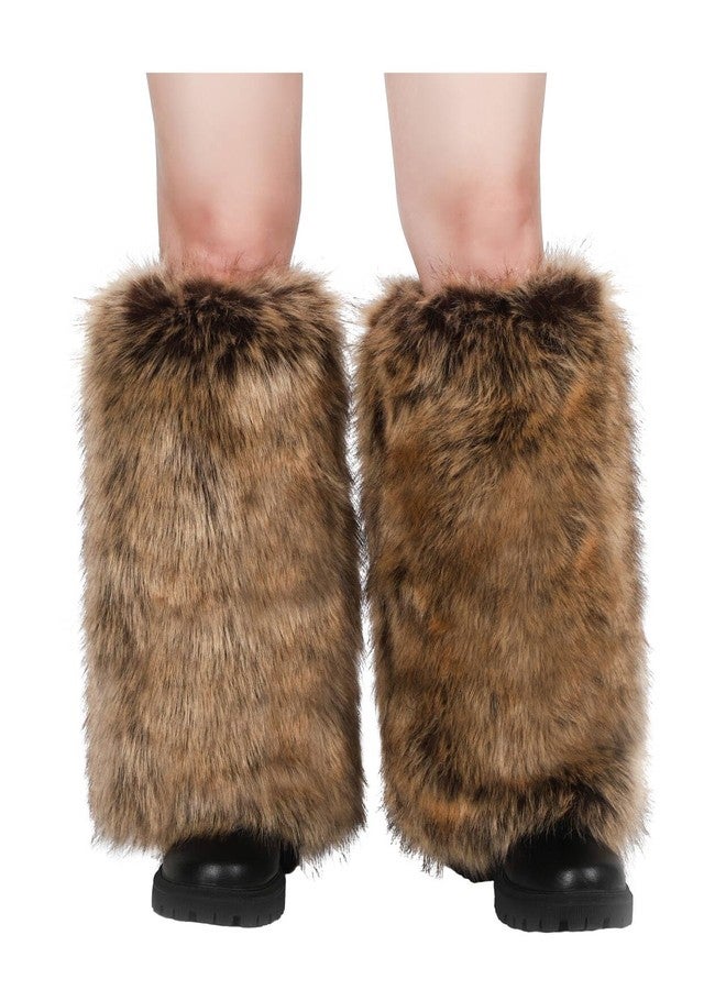 LA CARRIE Women Faux Fur Leg Warmers Long Furry Leg Foot Cuffs Girls Winter Boot Socks(Raccoon) - Image 1