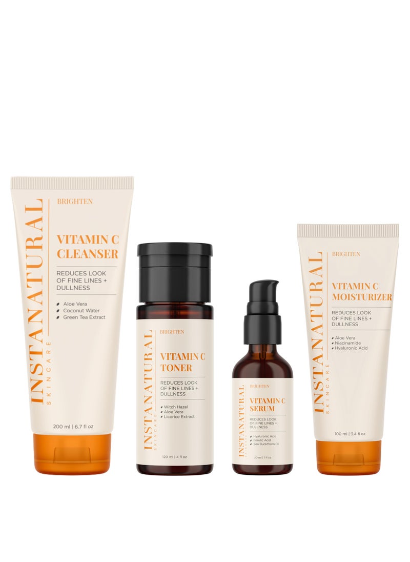Instanatural InstaNatural Vitamin C Four Step Skin Care Set, Skincare Routine, Brightens, Hydrates, Prevents Signs of Aging, Face Wash, Toner, Serum and Moisturizer, with Botanical Extracts 