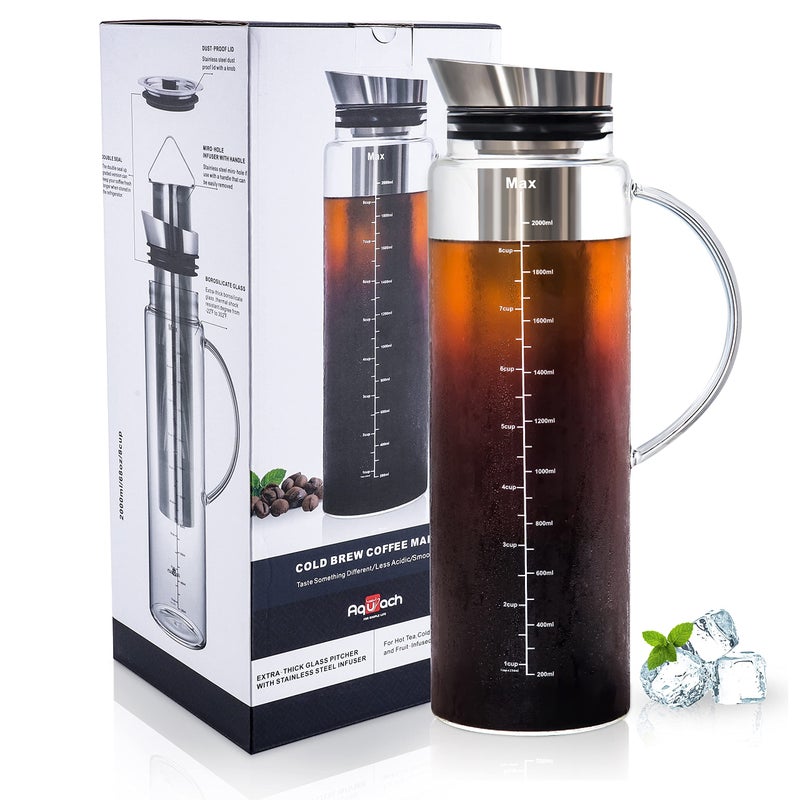 Aquach Aquach 68 Oz Cold Brew Coffee  Iced Tea Maker  Airtight Lid for Freshness Up to 2 Weeks Dishwasher Safe 