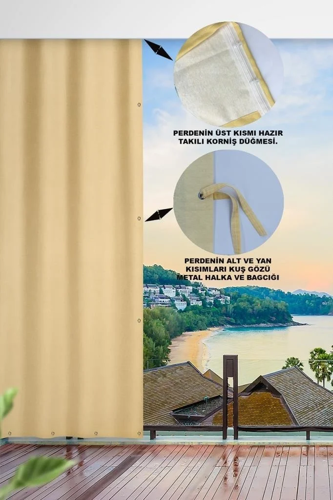 Altın Pamuk Gold Cotton Enxboy Optional Eyelet Balcony Curtain Canvas Cream