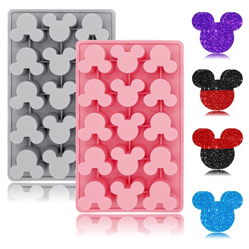 BENEKIY 2 Pack Mouse Molds Silicone, 15 Cavity Cartoon Mouse Gummy Molds, Mouse Head Chocolate Molds Silicone Tray DIY Baking Tool for Chocolate Candy Mousse Pastry Handmade Soap Cupcake Topper - Image 1