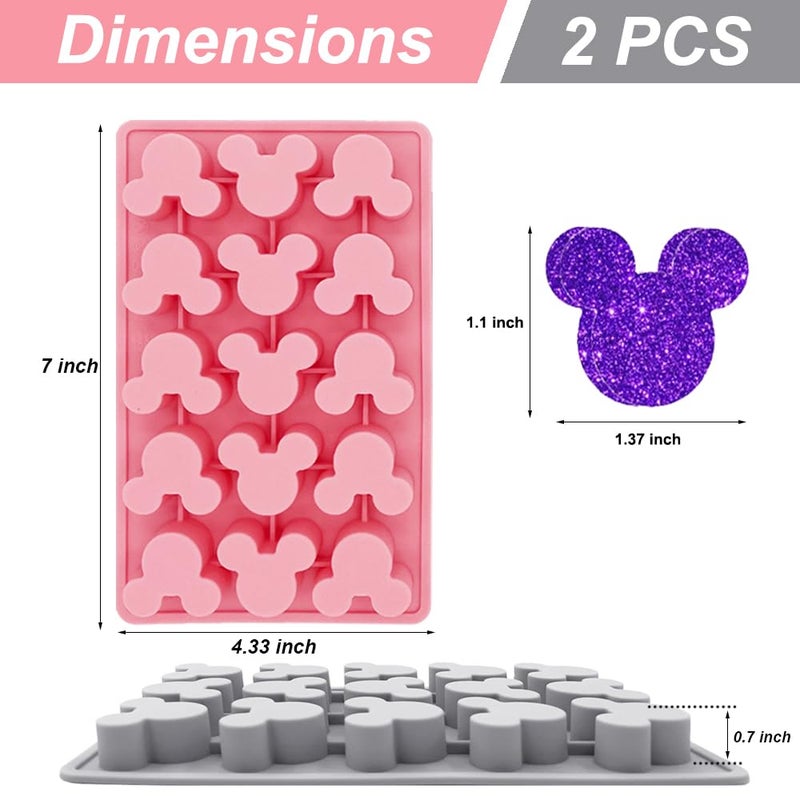 BENEKIY 2 Pack Mouse Molds Silicone, 15 Cavity Cartoon Mouse Gummy Molds, Mouse Head Chocolate Molds Silicone Tray DIY Baking Tool for Chocolate Candy Mousse Pastry Handmade Soap Cupcake Topper - Image 2