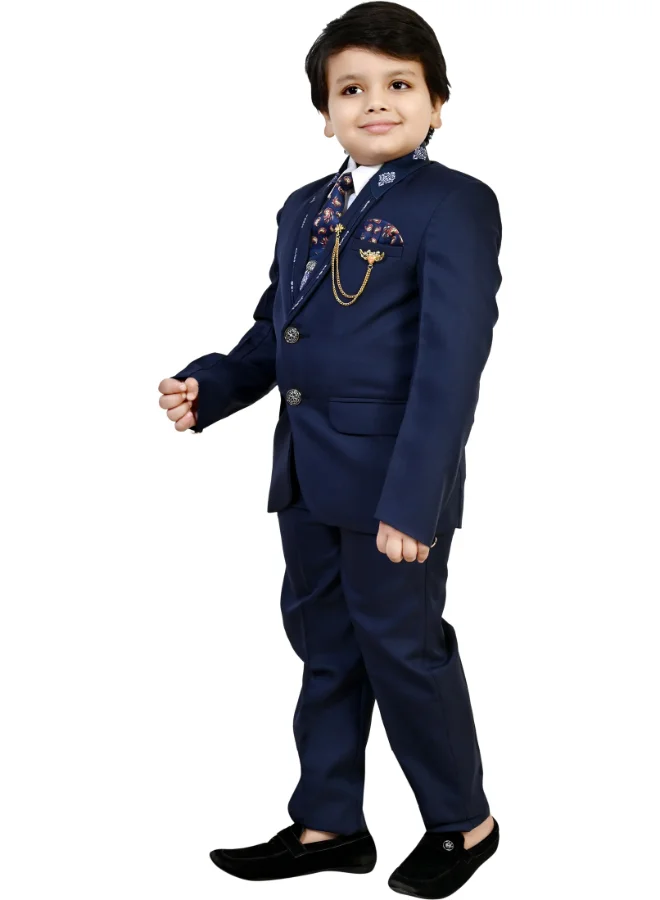 BT DEZINES Boys Dark Blue 5-Piece Suit Set