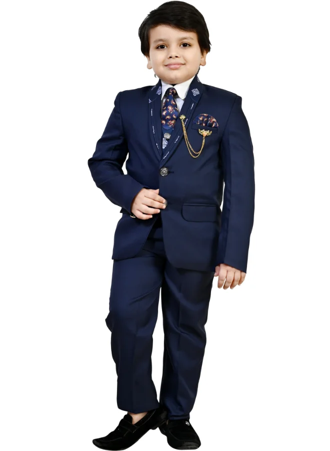 BT DEZINES Boys Dark Blue 5-Piece Suit Set