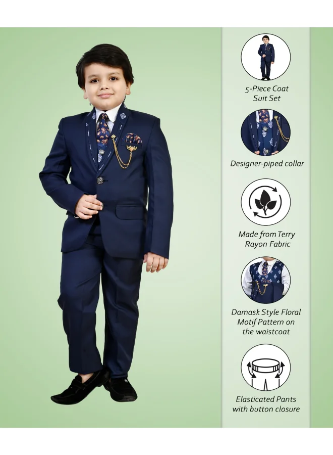 BT DEZINES Boys Dark Blue 5-Piece Suit Set