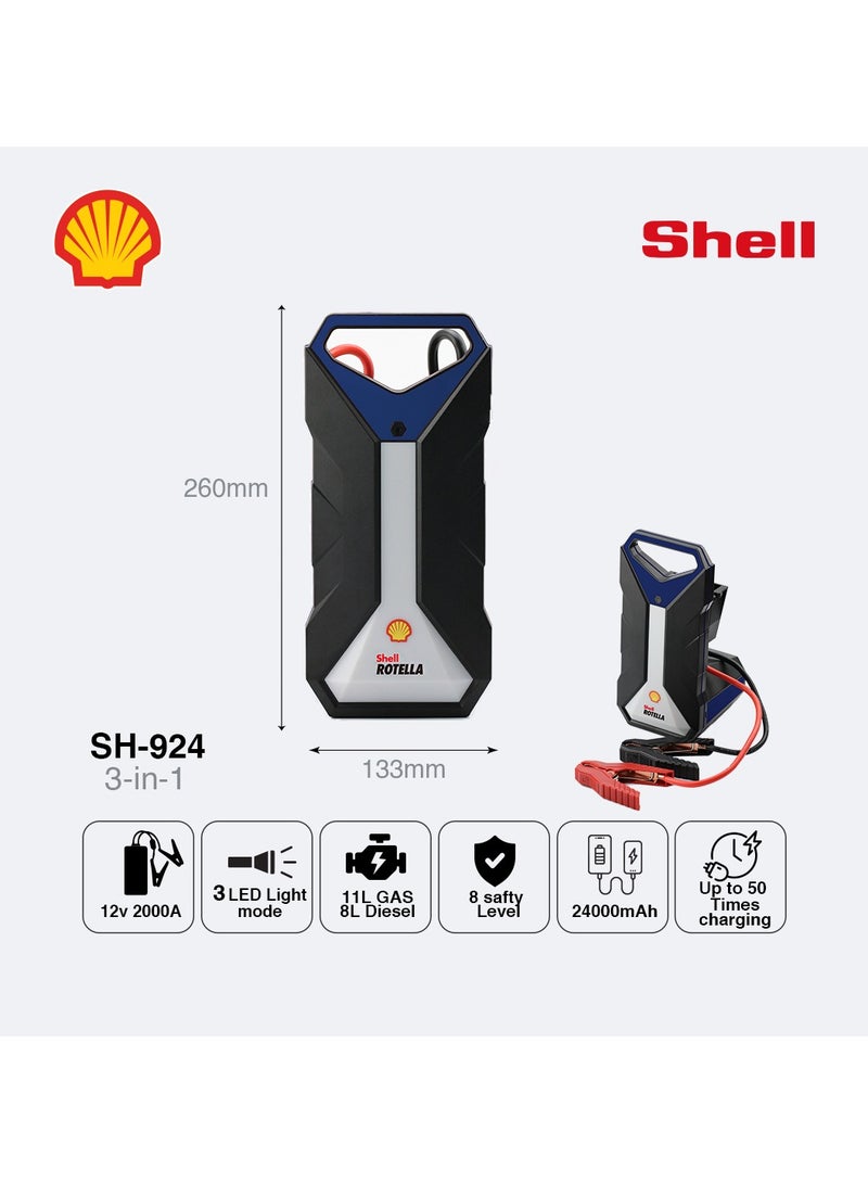 شيل جمب ستارتر للسيارات شاحن شيل 24000 مللي أمبير في الساعة لشحن بطارية السيارة مع ضوء LED وقاعدة مغناطيسية، شاحن بطارية السيارة بقدرة 2000 أمبير تيار 12 فولت، حزمة شحن محمولة للطوارئ مع كابلات توصيل - أسود - Image 4