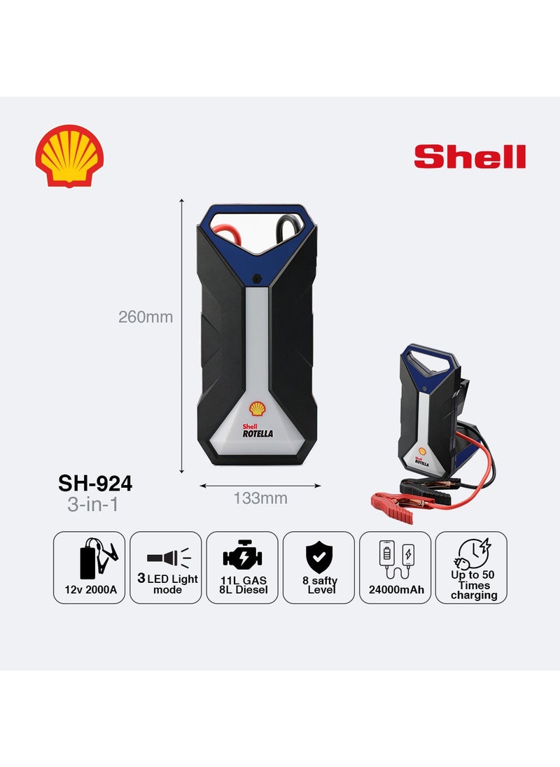 Shell Jump Starter - Shell Professional Jump Starter 12V/2000Ahm with portable LED light , Magnetic  Base ، Power Bank 24,000mAH for Emergency device charging - Image 1