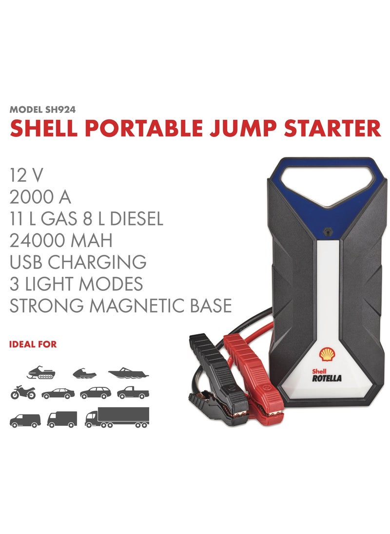 Shell Jump Starter - Shell Professional Jump Starter 12V/2000Ahm with portable LED light , Magnetic  Base ، Power Bank 24,000mAH for Emergency device charging - Image 1