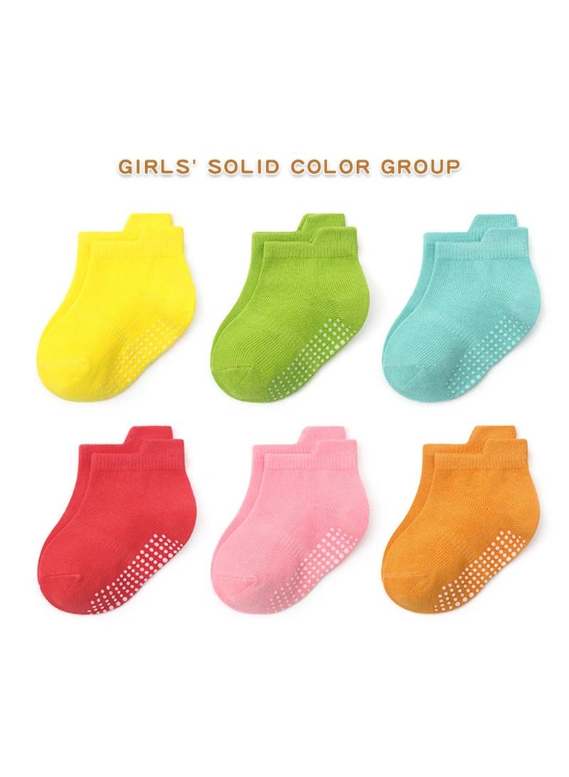 6 Pairs Of Cotton Toddler Non-Slip Cotton Socks - Anti-Skid Baby Crew Ankle Socks for Boys & Girls, Soft & Breathable, Multicolor (0-5 Years) - Image 1